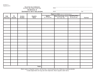 Document preview: OTC Form ALC-WL1-2 Schedule 2 Shipments Into Oklahoma - Oklahoma