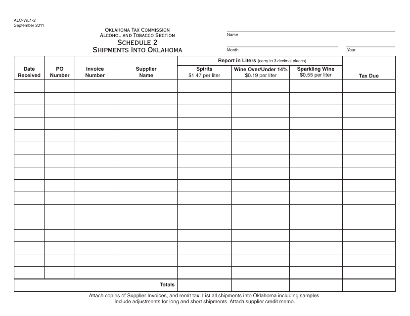 OTC Form ALC-WL1-2 Schedule 2  Printable Pdf