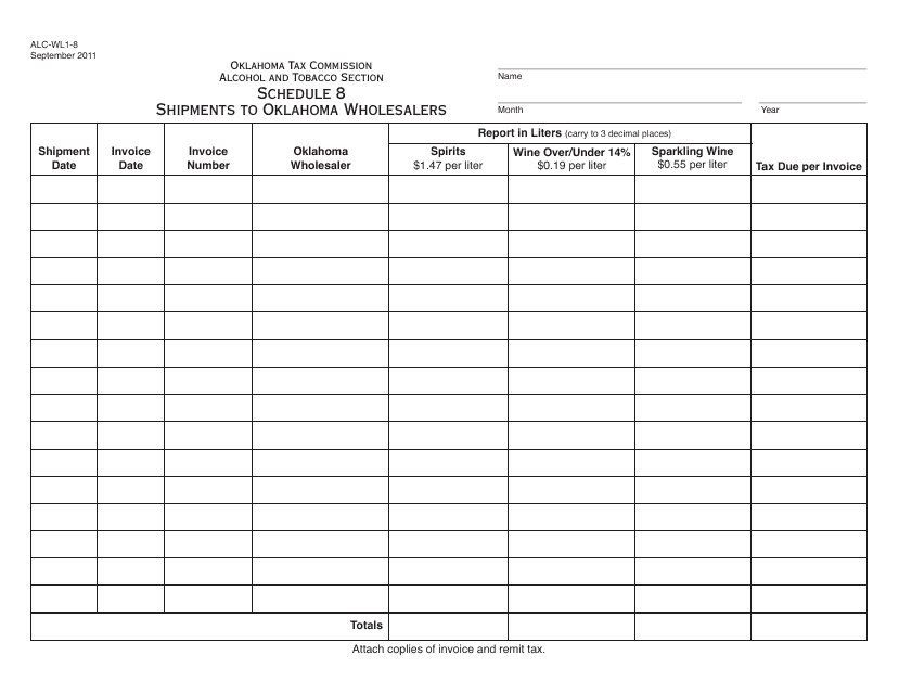OTC Form ALC-WL1-8 Schedule 8  Printable Pdf