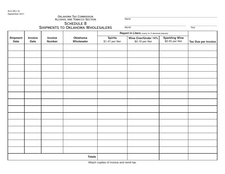 OTC Form ALC-WL1-8 Schedule 8 - Fill Out, Sign Online and Download ...