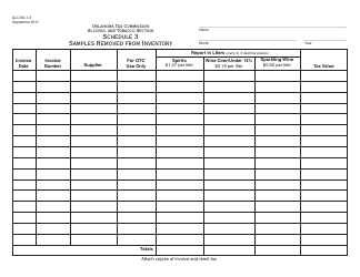 Document preview: OTC Form ALC-WL1-3 Schedule 3 Samples Removed From Inventory - Oklahoma