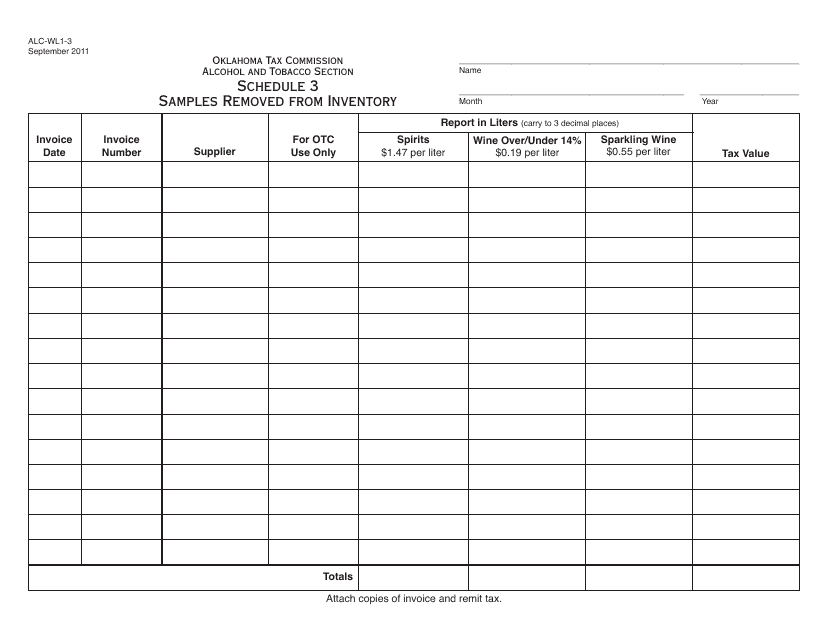OTC Form ALC-WL1-3 Schedule 3  Printable Pdf