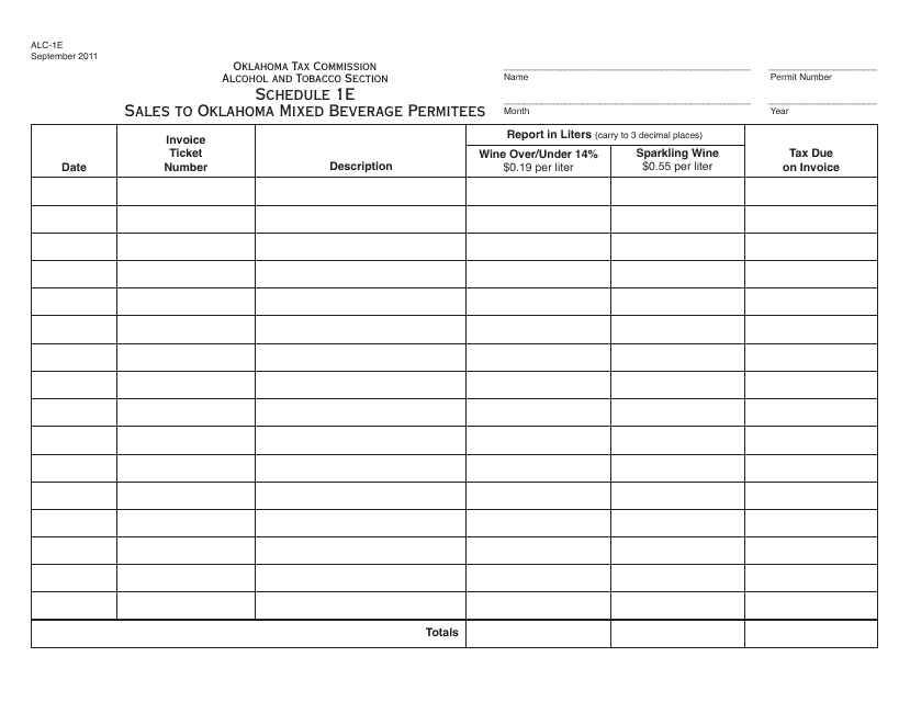 OTC Form ALC-1E Schedule 1E  Printable Pdf