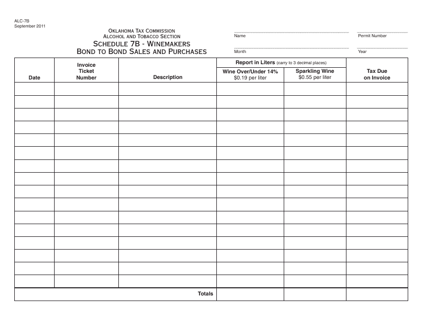 OTC Form ALC-7B Schedule 7B  Printable Pdf