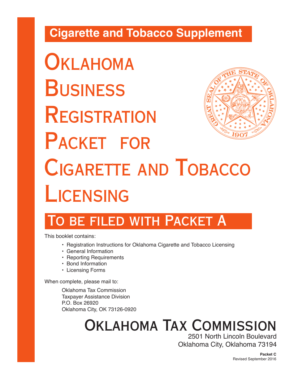Oklahoma Oklahoma Business Registration Packet for Cigarette and