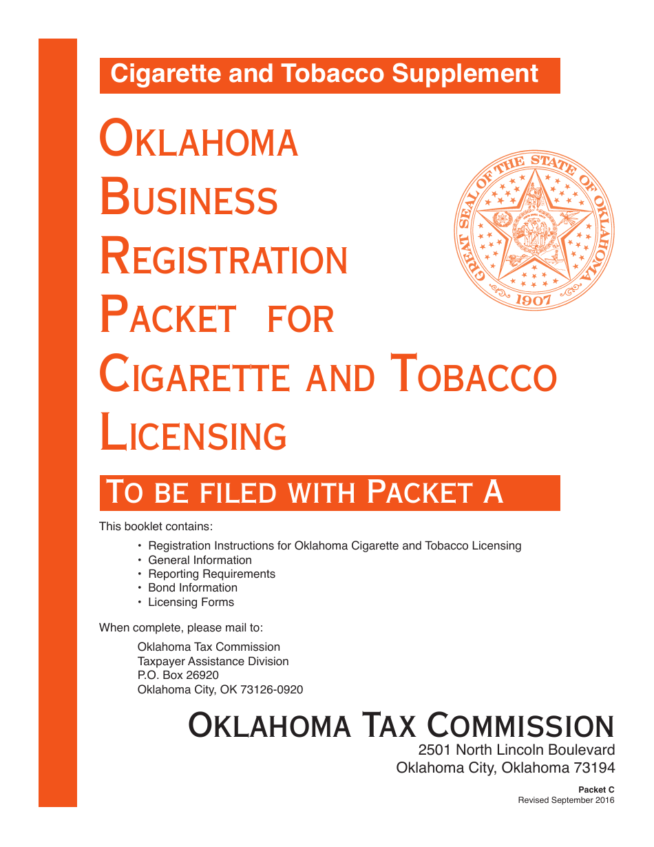 Oklahoma Business Registration Packet for Cigarette and Tobacco Licensing - Oklahoma, Page 1