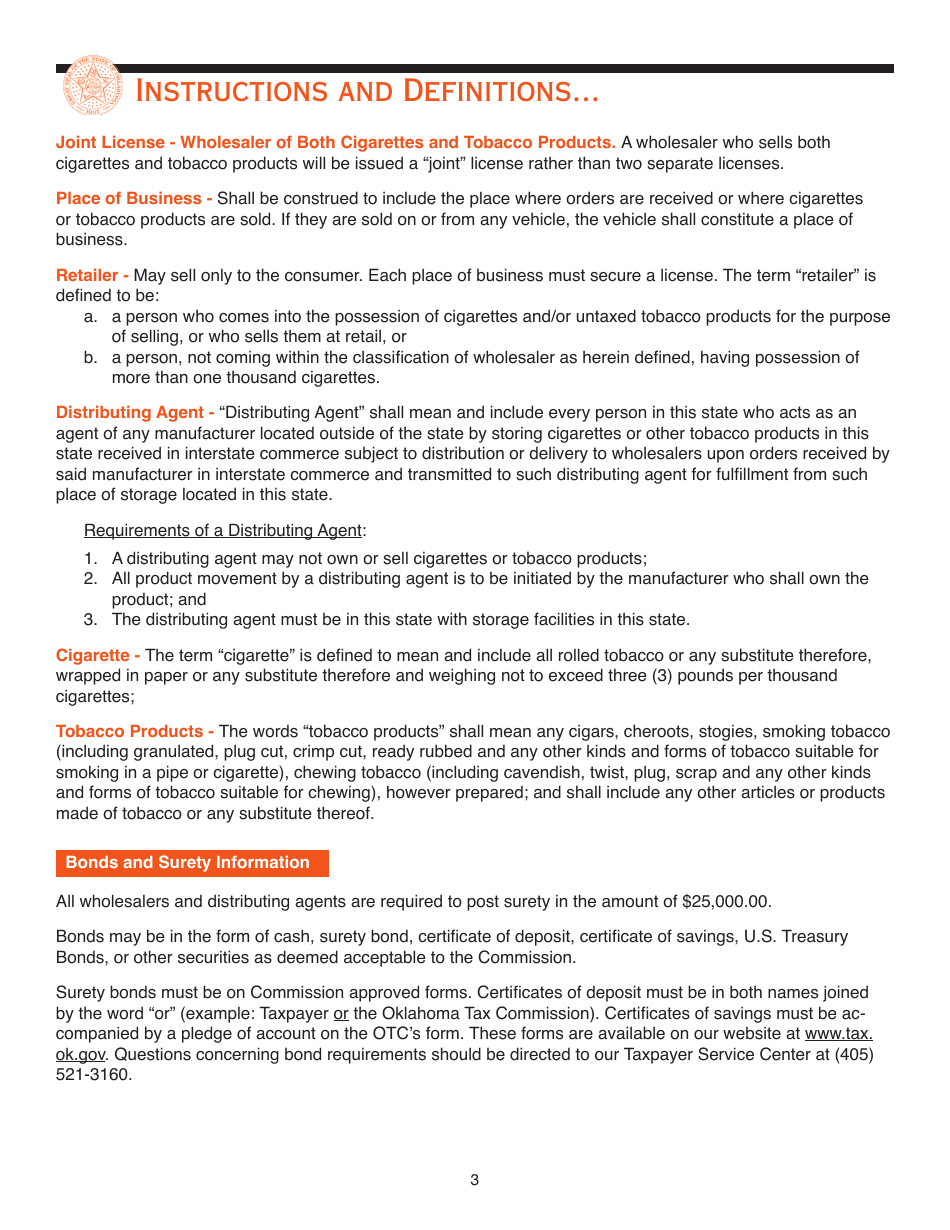 Oklahoma Business Registration Packet for Cigarette and Tobacco Licensing - Oklahoma, Page 3