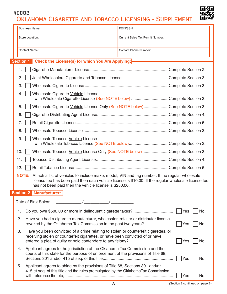 Oklahoma Business Registration Packet for Cigarette and Tobacco Licensing - Oklahoma, Page 4