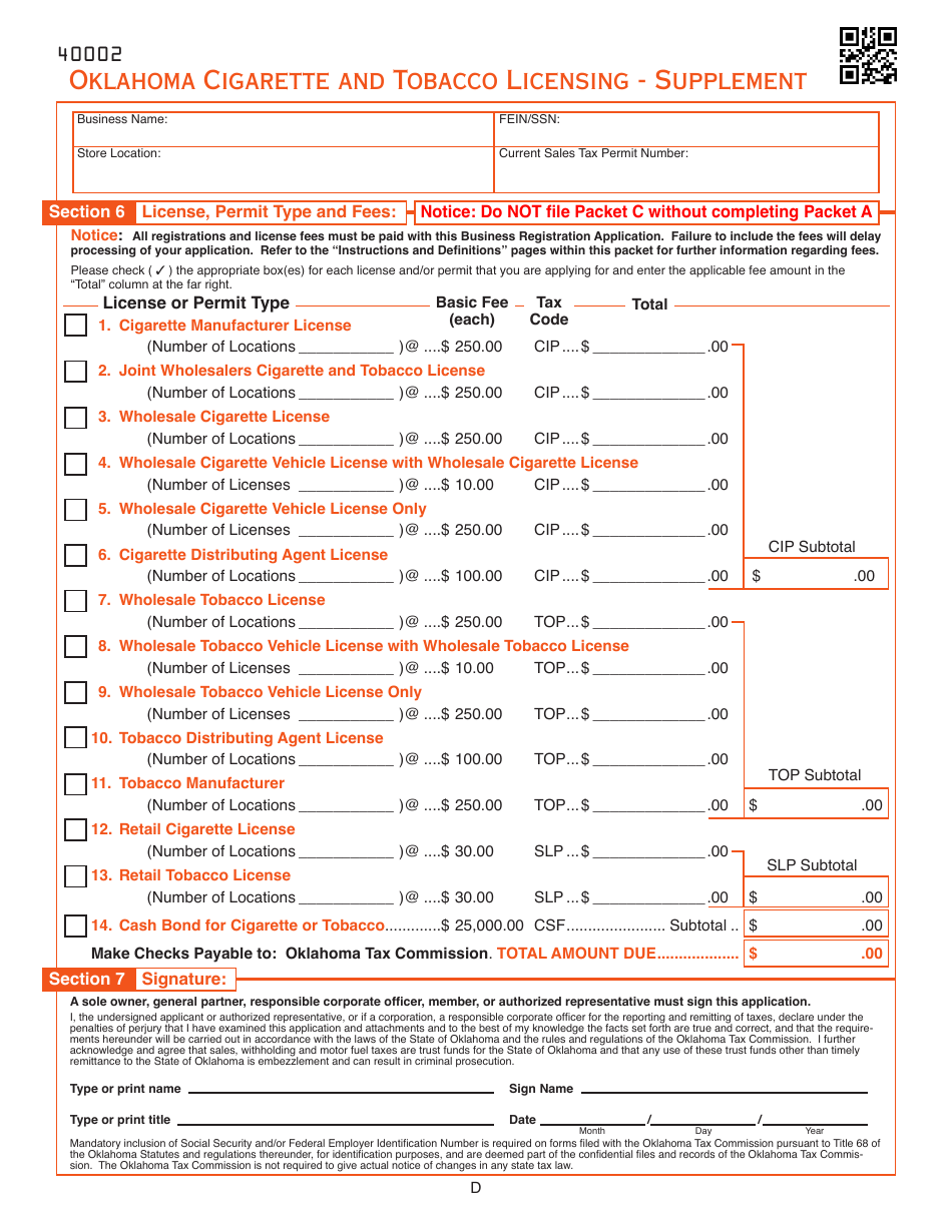 Oklahoma Business Registration Packet for Cigarette and Tobacco Licensing - Oklahoma, Page 7