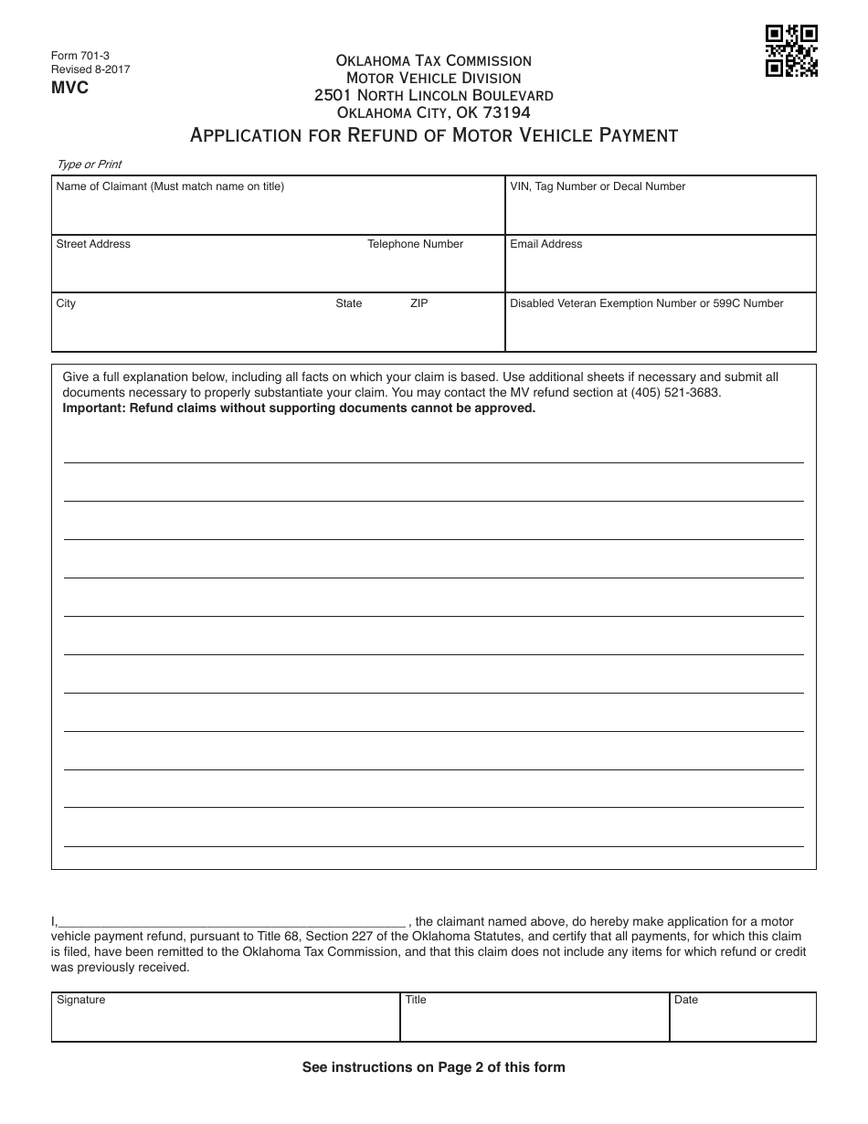 Packet R - Application for Refund of Motor Vehicle Payment - Oklahoma, Page 3