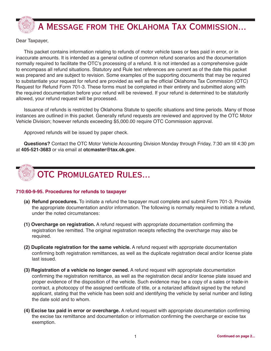 Packet R - Application for Refund of Motor Vehicle Payment - Oklahoma, Page 5