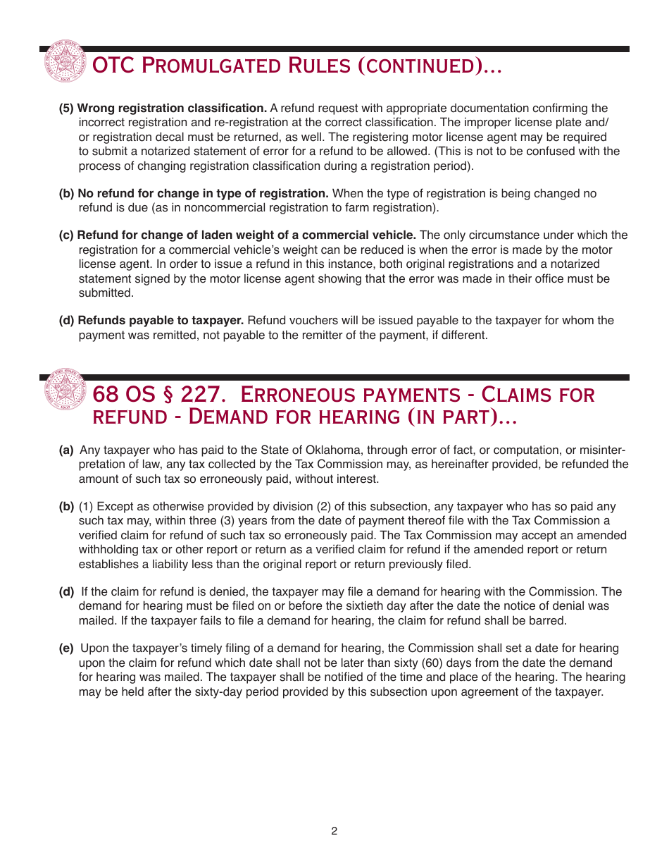 Packet R - Application for Refund of Motor Vehicle Payment - Oklahoma, Page 6
