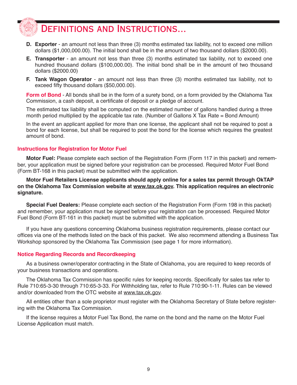 Packet F - Oklahoma Registration Packet for Motor Fuel - Oklahoma, Page 11