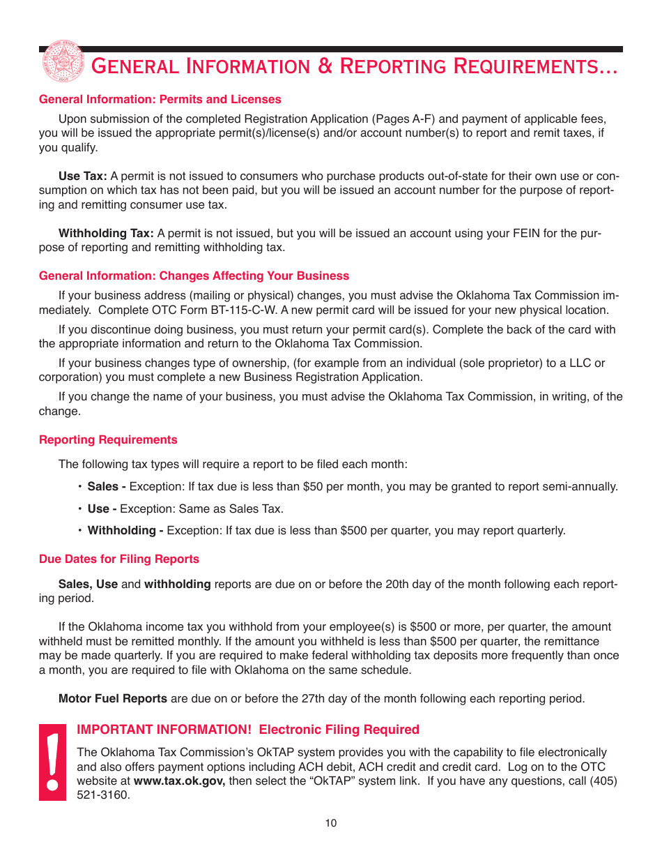 Packet F - Oklahoma Registration Packet for Motor Fuel - Oklahoma, Page 12