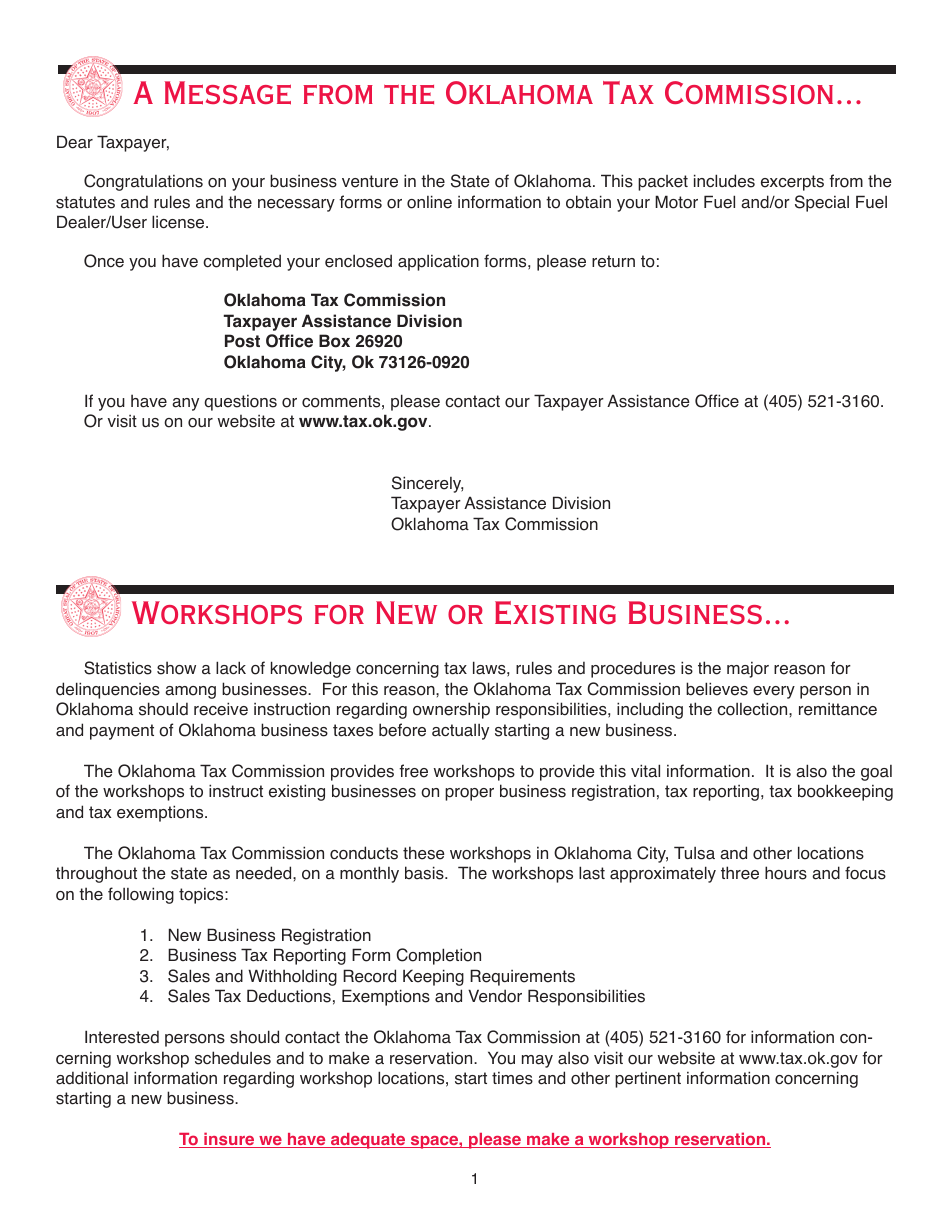 Packet F - Oklahoma Registration Packet for Motor Fuel - Oklahoma, Page 3