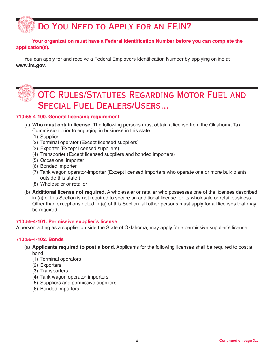 Packet F - Oklahoma Registration Packet for Motor Fuel - Oklahoma, Page 4