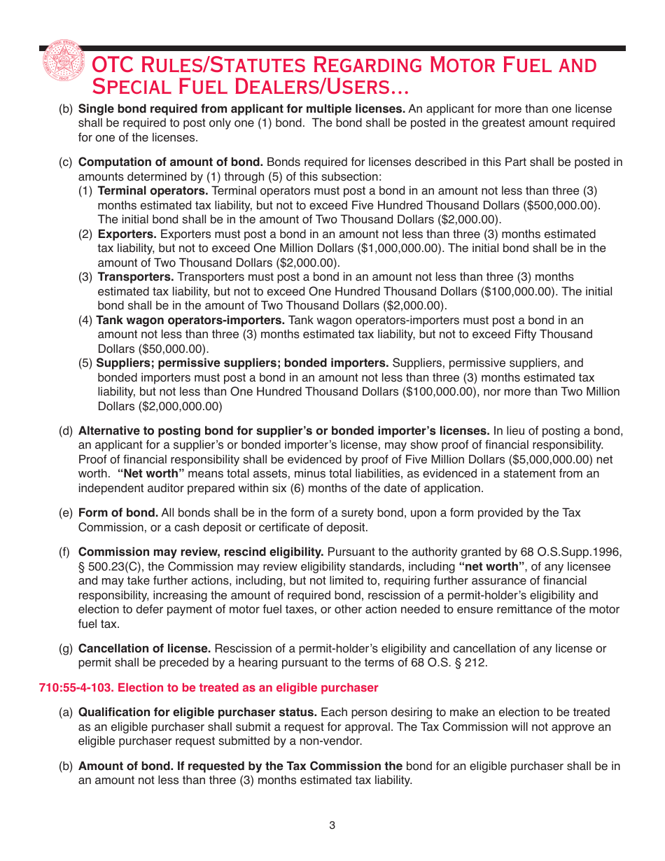 Packet F - Oklahoma Registration Packet for Motor Fuel - Oklahoma, Page 5