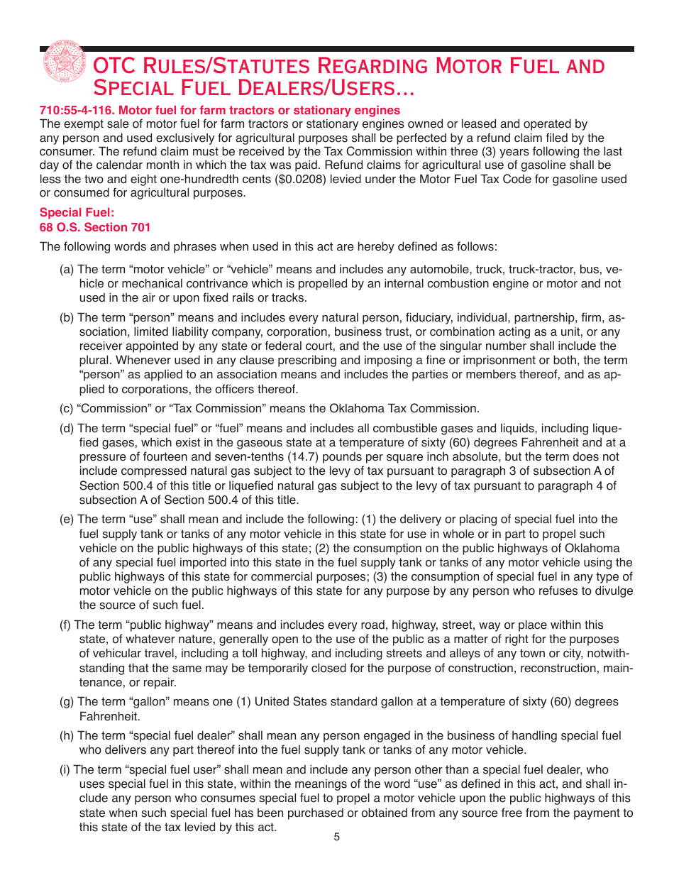 Packet F - Oklahoma Registration Packet for Motor Fuel - Oklahoma, Page 7
