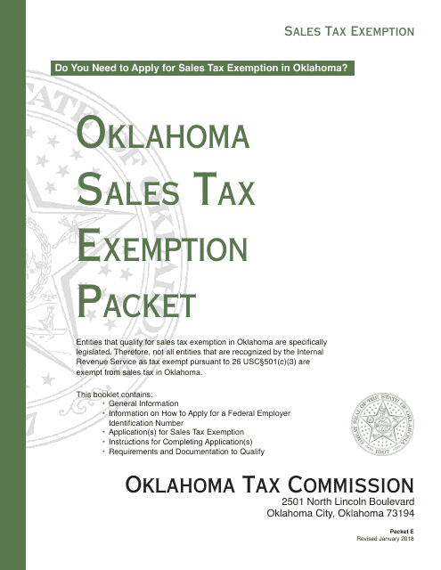 Packet E - Oklahoma Sales Tax Exemption Packet - Oklahoma Download Pdf