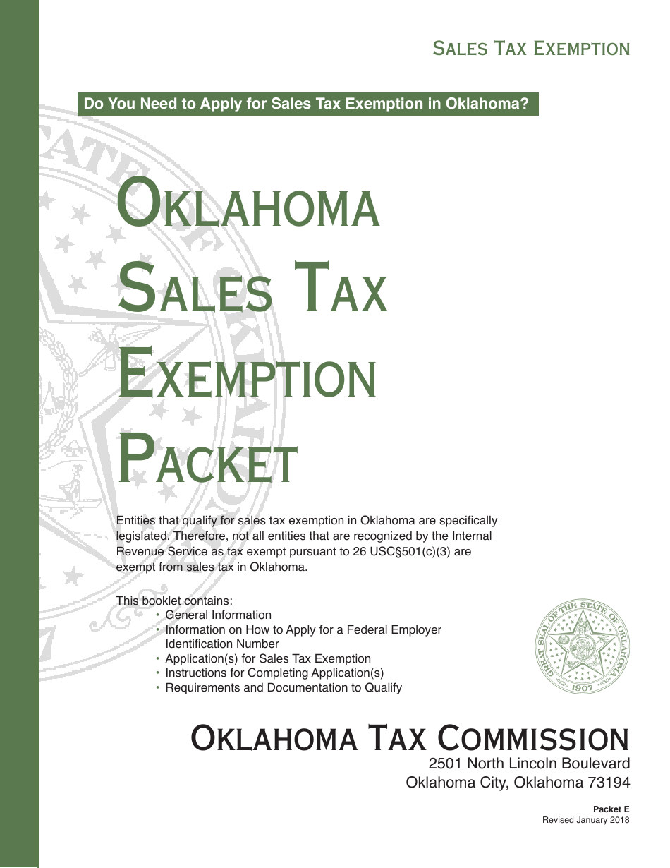 Oklahoma Packet E Oklahoma Sales Tax Exemption Packet Download 