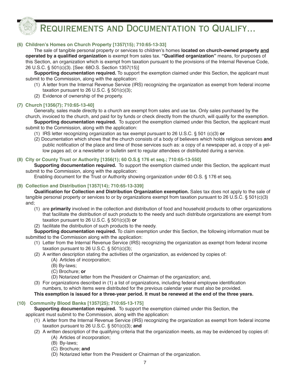 Packet E - Oklahoma Sales Tax Exemption Packet - Oklahoma, Page 10