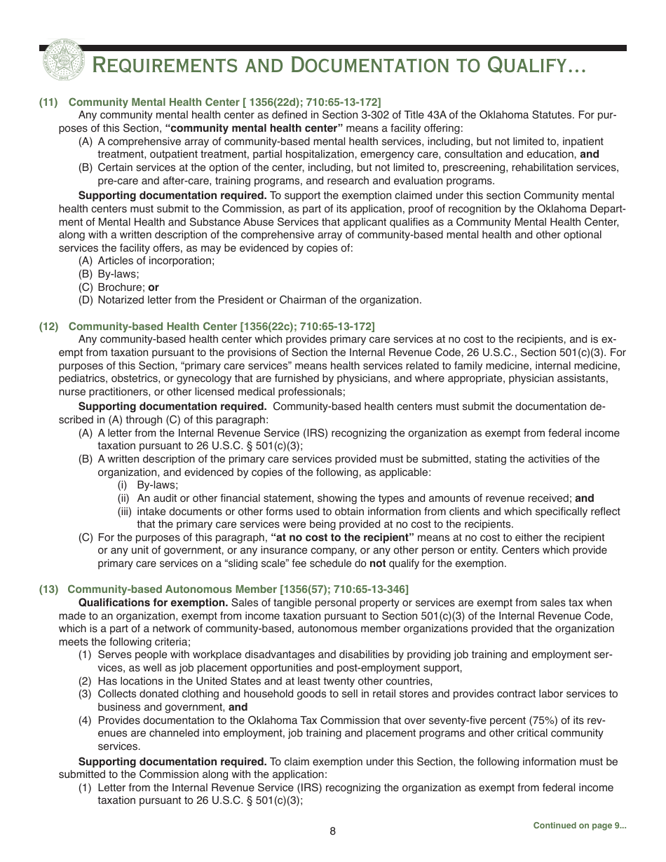 Packet E - Oklahoma Sales Tax Exemption Packet - Oklahoma, Page 11