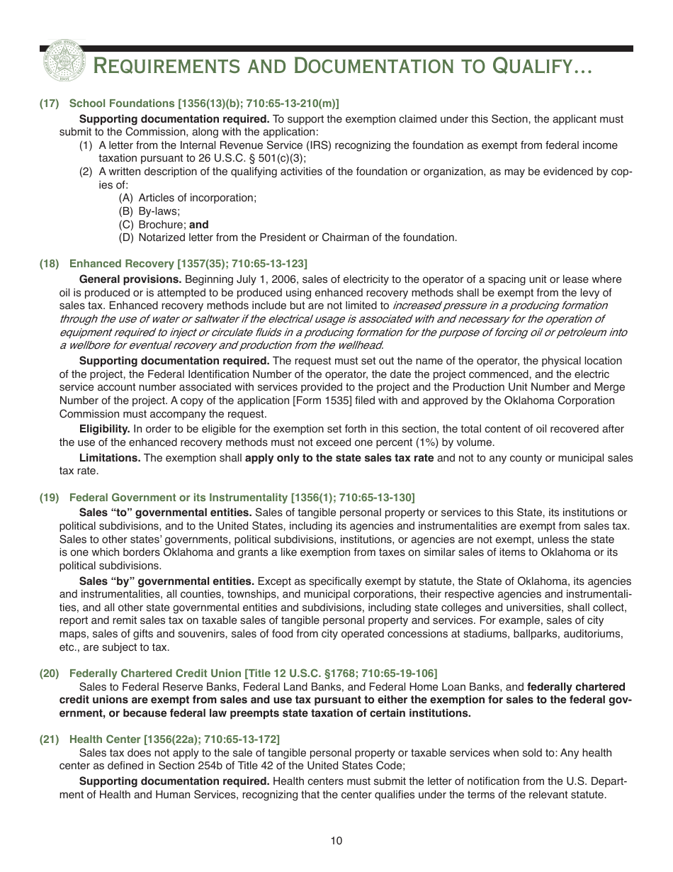 Packet E - Oklahoma Sales Tax Exemption Packet - Oklahoma, Page 13