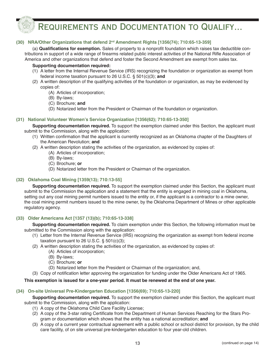 Packet E - Oklahoma Sales Tax Exemption Packet - Oklahoma, Page 16