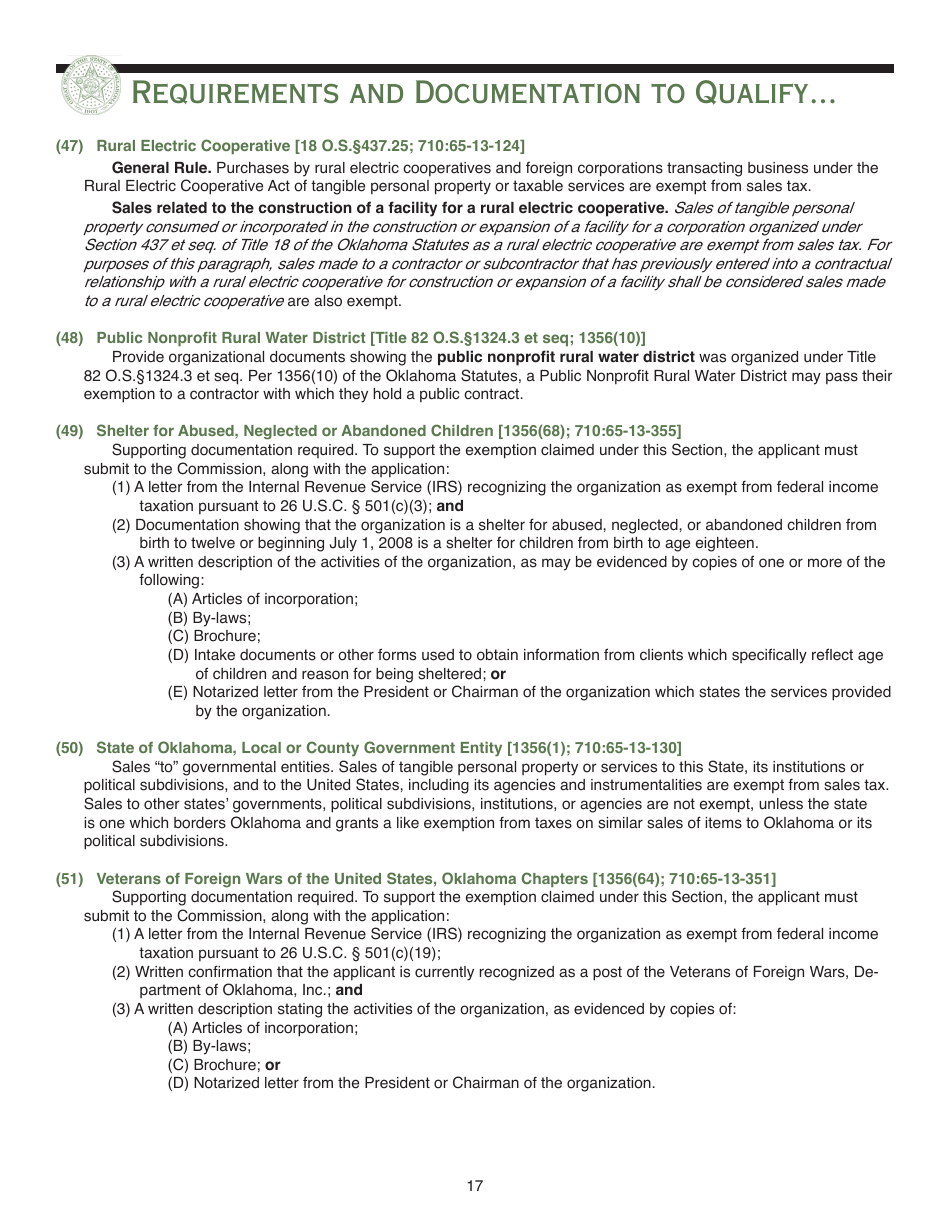 Packet E - Oklahoma Sales Tax Exemption Packet - Oklahoma, Page 20
