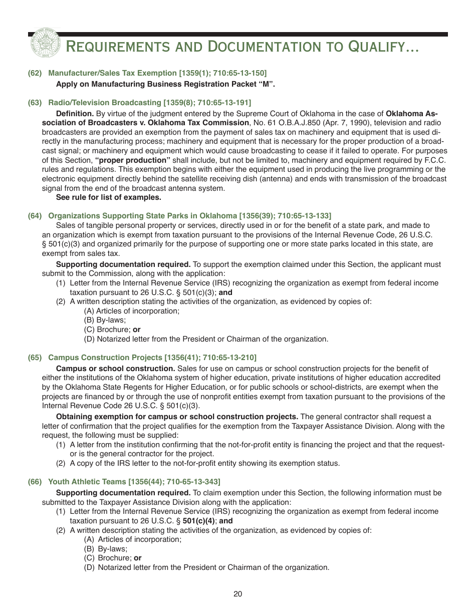 Packet E - Oklahoma Sales Tax Exemption Packet - Oklahoma, Page 23