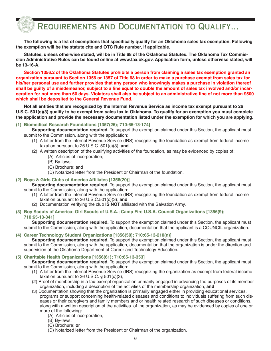 Packet E - Oklahoma Sales Tax Exemption Packet - Oklahoma, Page 9