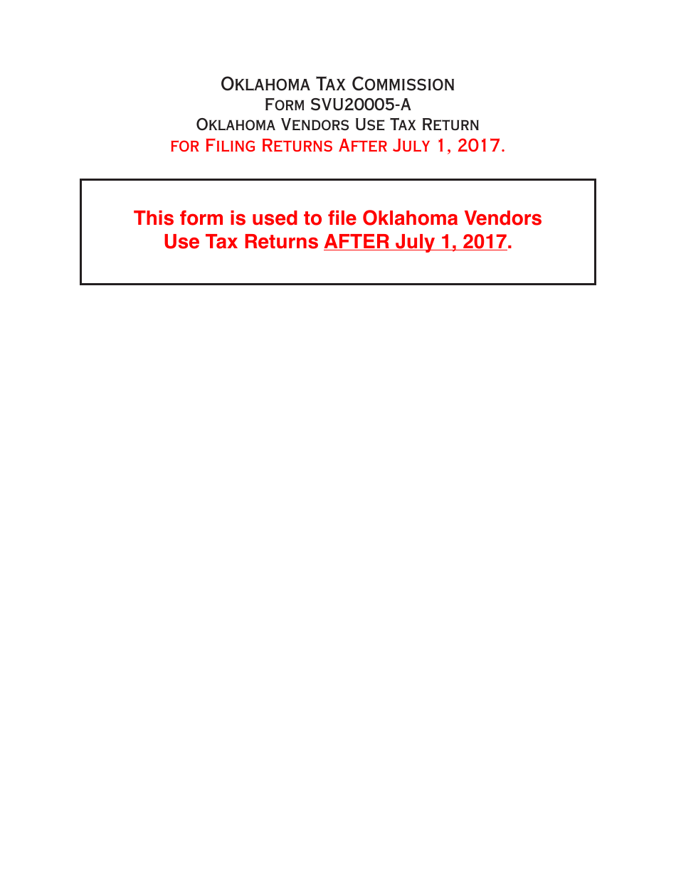 OTC Form SVU20005-A Oklahoma Vendors Use Tax Return - Oklahoma, Page 1