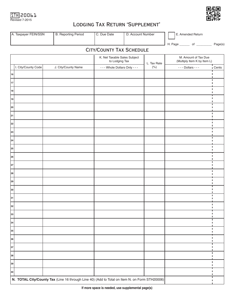 OTC Form STH20061 Lodging Tax Return supplement - Oklahoma, Page 1