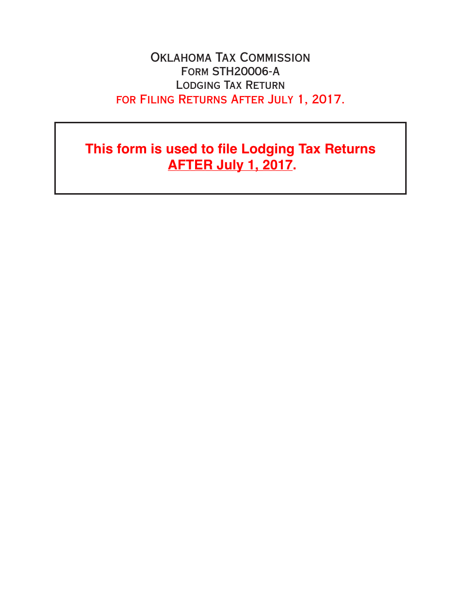 OTC Form STH20006-A Lodging Tax Return - Oklahoma, Page 1