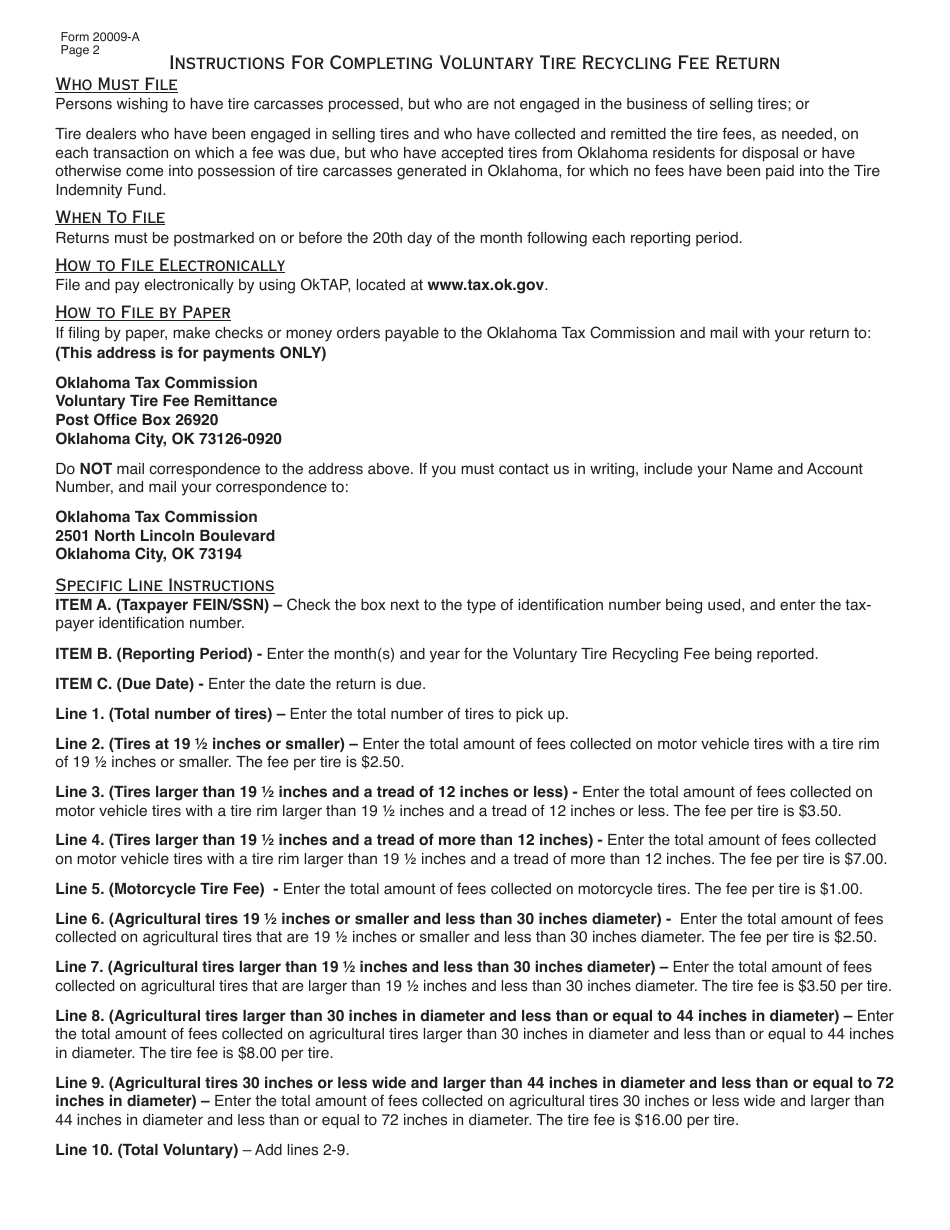 OTC Form STW20009-A Voluntary Tire Recycling Fee Return - Oklahoma, Page 3