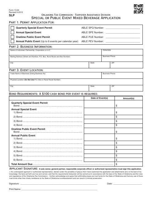 OTC Form 13-94  Printable Pdf
