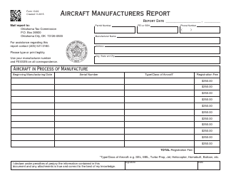 Document preview: OTC Form 13-99 Aircraft Manufacturers Report - Oklahoma