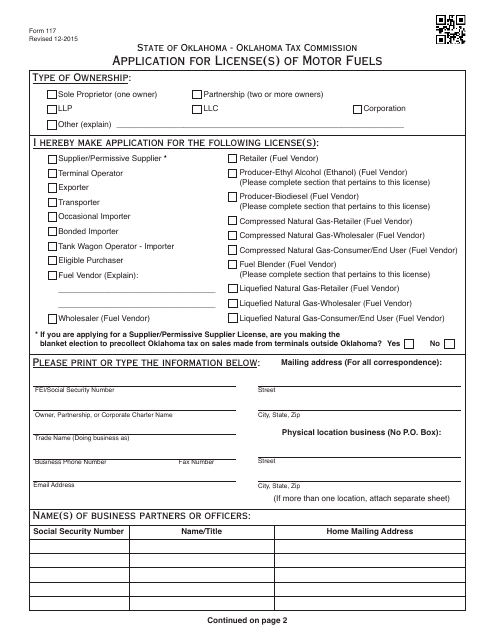 OTC Form 117  Printable Pdf