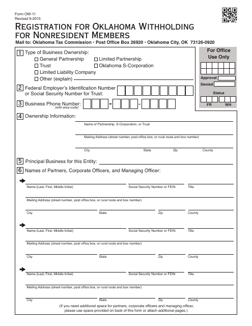OTC Form OW-11  Printable Pdf