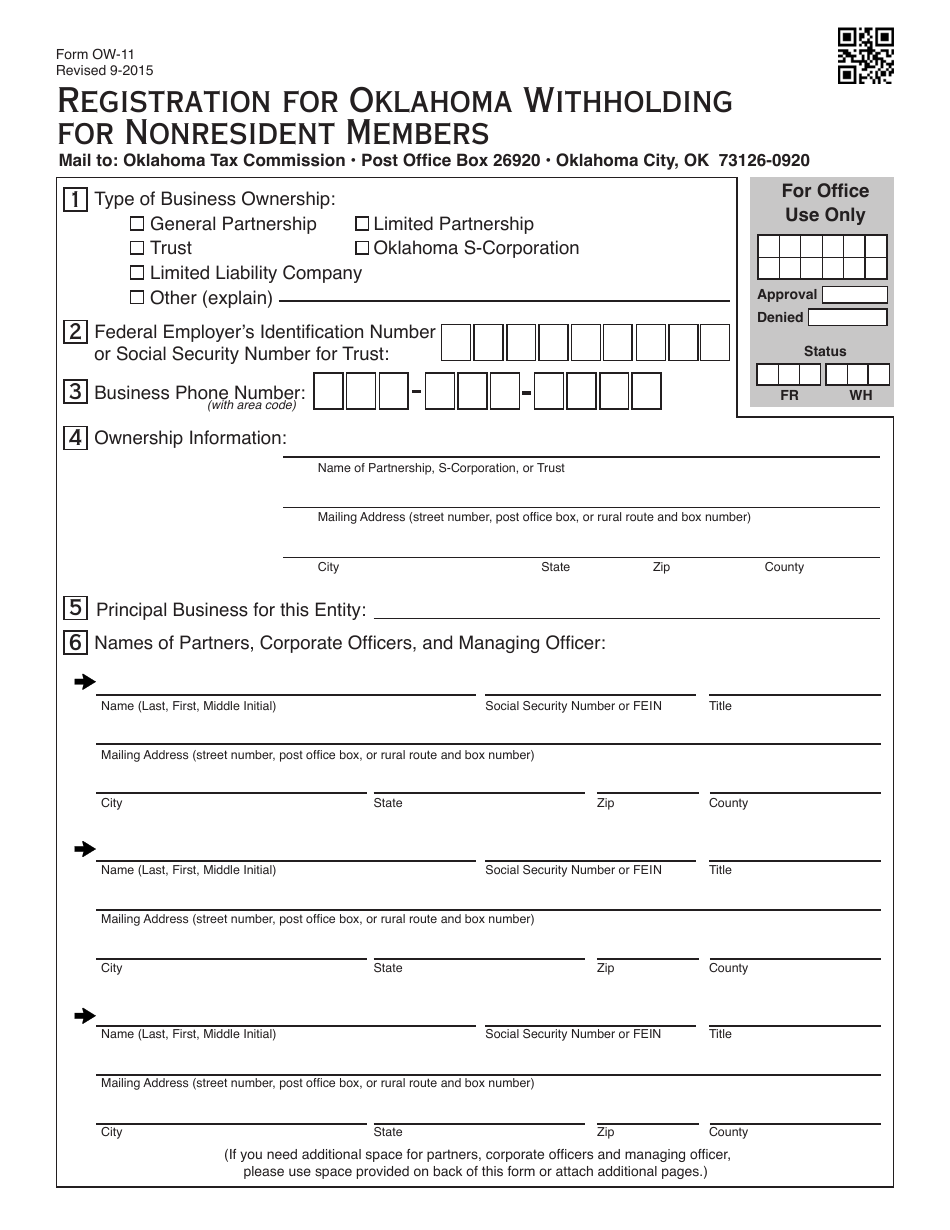 OTC Form OW11 Fill Out, Sign Online and Download Fillable PDF, Oklahoma Templateroller