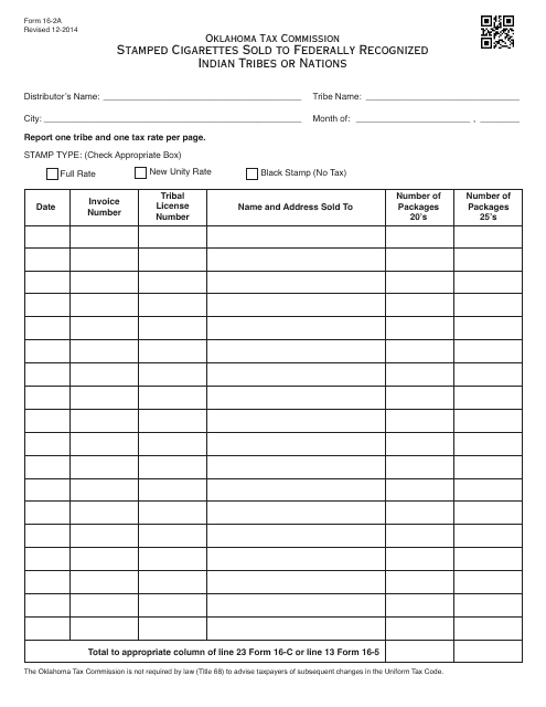 OTC Form 16-2A  Printable Pdf