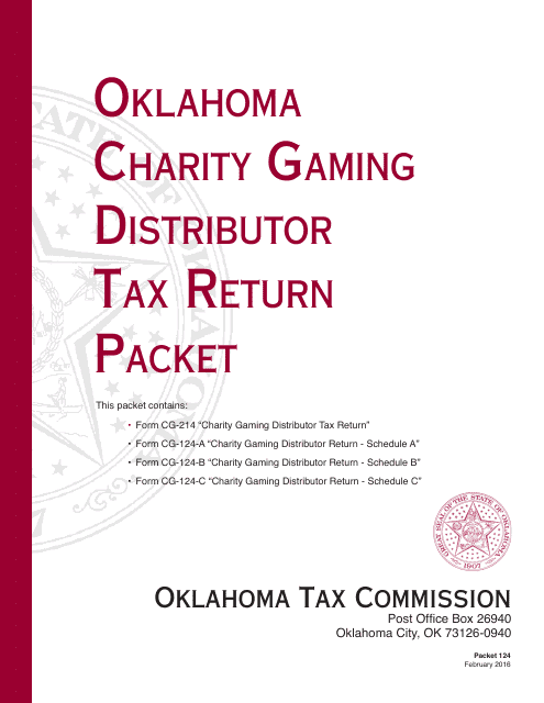 OTC Form 124 Oklahoma Charity Gaming Distributor Tax Return Packet - Oklahoma