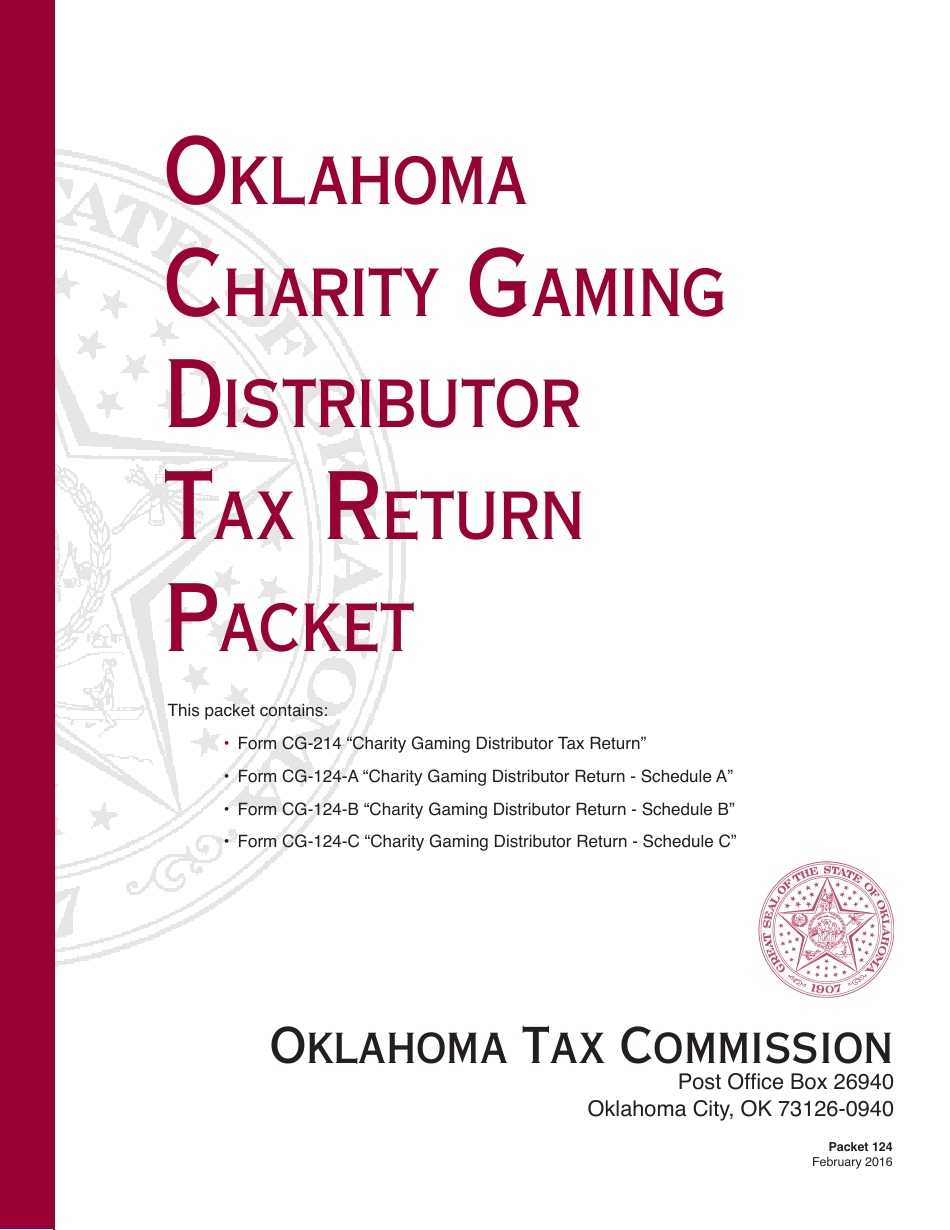 OTC Form 124 Oklahoma Charity Gaming Distributor Tax Return Packet - Oklahoma, Page 1