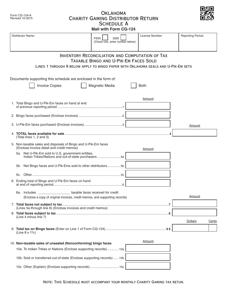 OTC Form 124 Oklahoma Charity Gaming Distributor Tax Return Packet - Oklahoma, Page 5