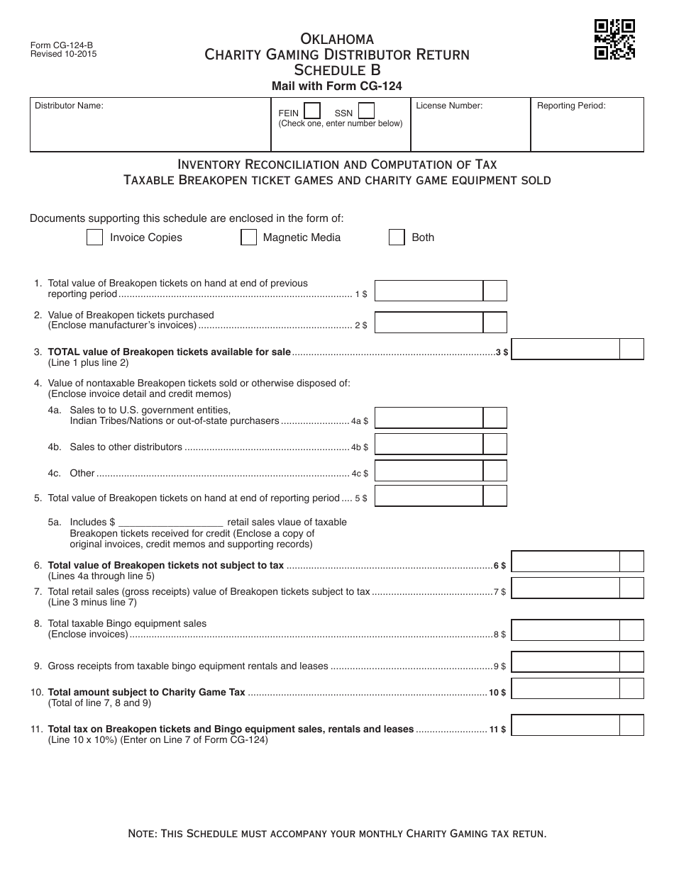 OTC Form 124 Oklahoma Charity Gaming Distributor Tax Return Packet - Oklahoma, Page 7