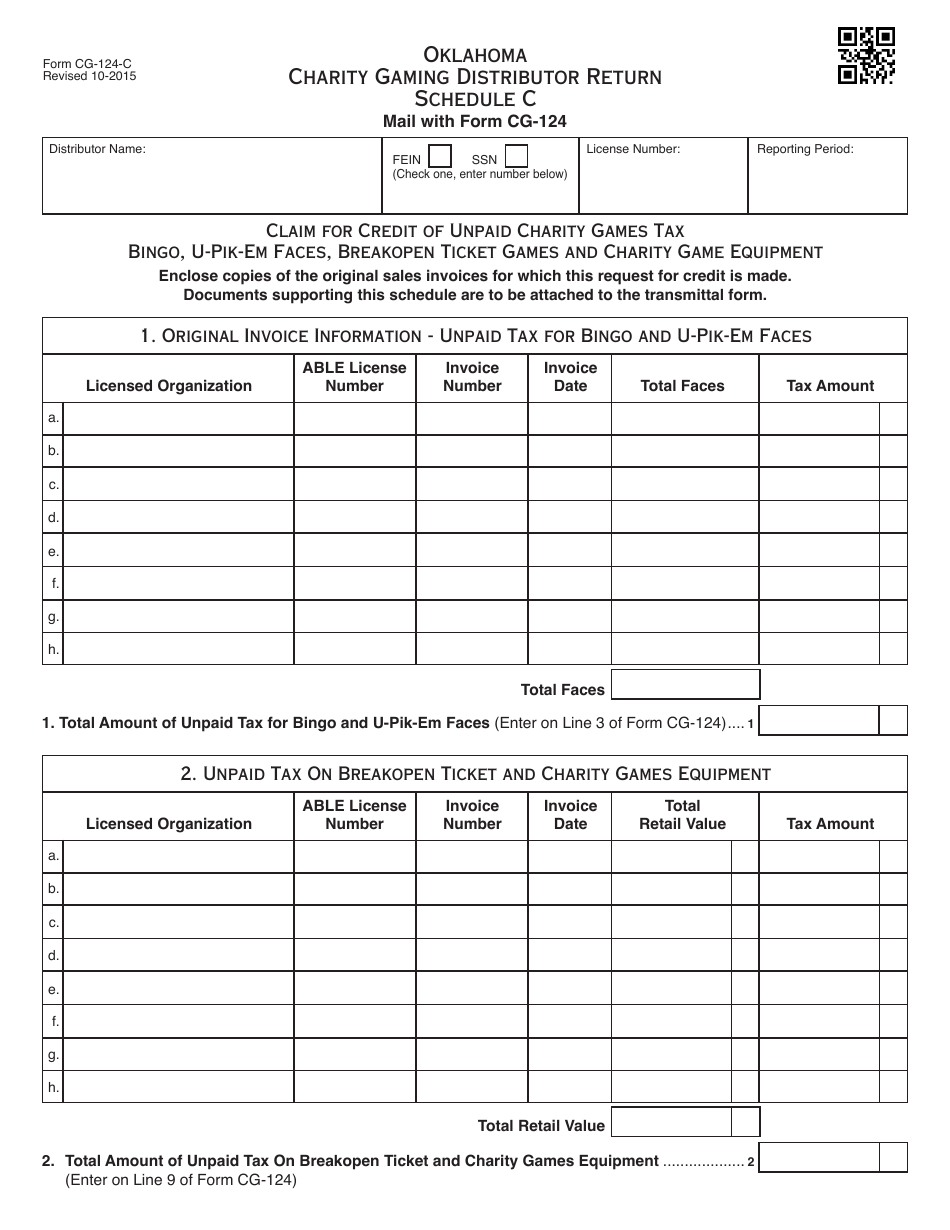 OTC Form 124 Oklahoma Charity Gaming Distributor Tax Return Packet - Oklahoma, Page 9