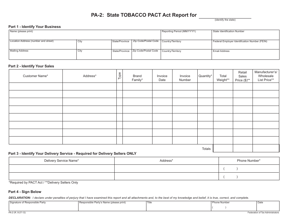 OTC Form PA-2 State Tobacco Pact Act Report - Oklahoma, Page 1
