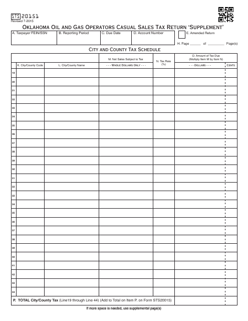 OTC Form STS20151  Printable Pdf