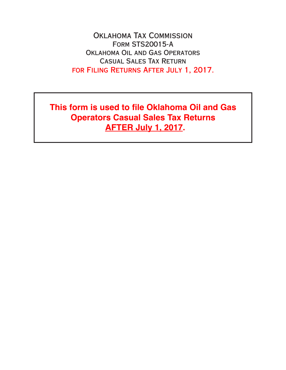 OTC Form STS20015-A Oklahoma Oil and Gas Operators Casual Sales Tax Return - Oklahoma, Page 1