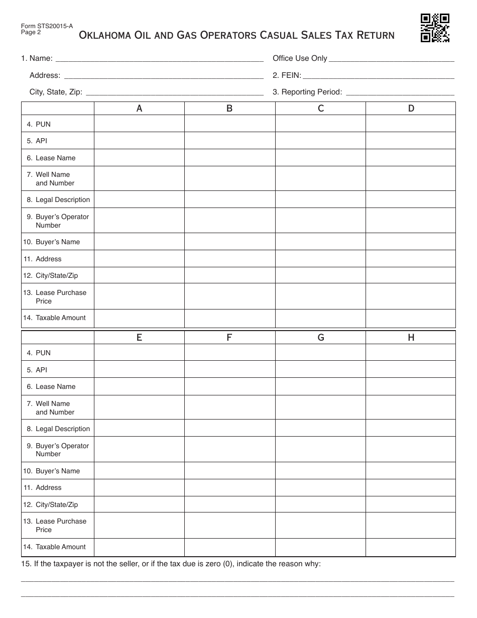 OTC Form STS20015-A Oklahoma Oil and Gas Operators Casual Sales Tax Return - Oklahoma, Page 3